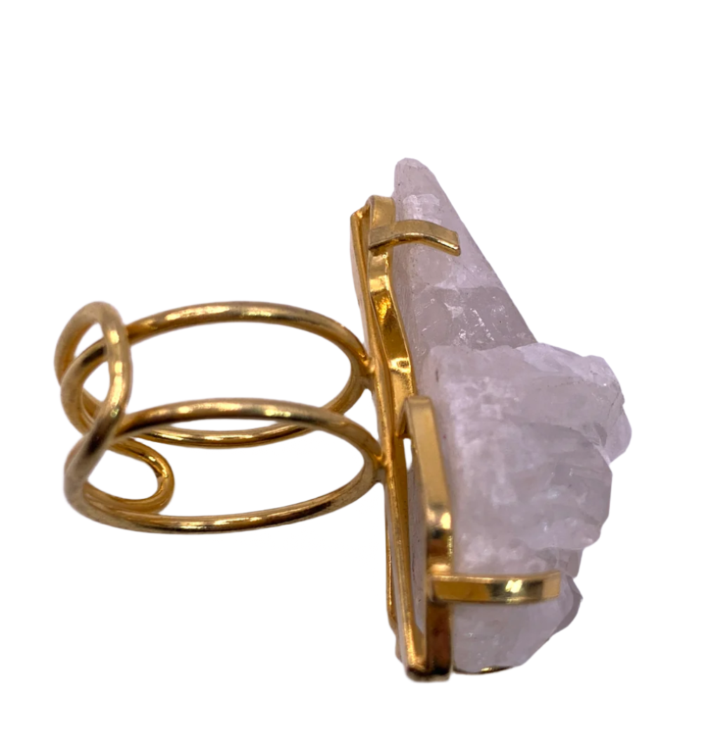 Abstract Crystal Quartz Brazil Ring