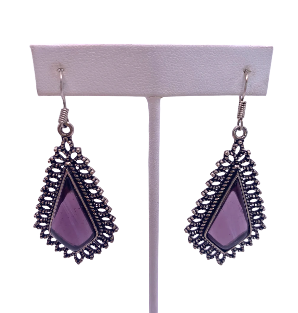 Amethyst Deco Pewter Earrings