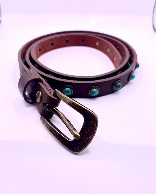Turquoise Studded Leather Belt