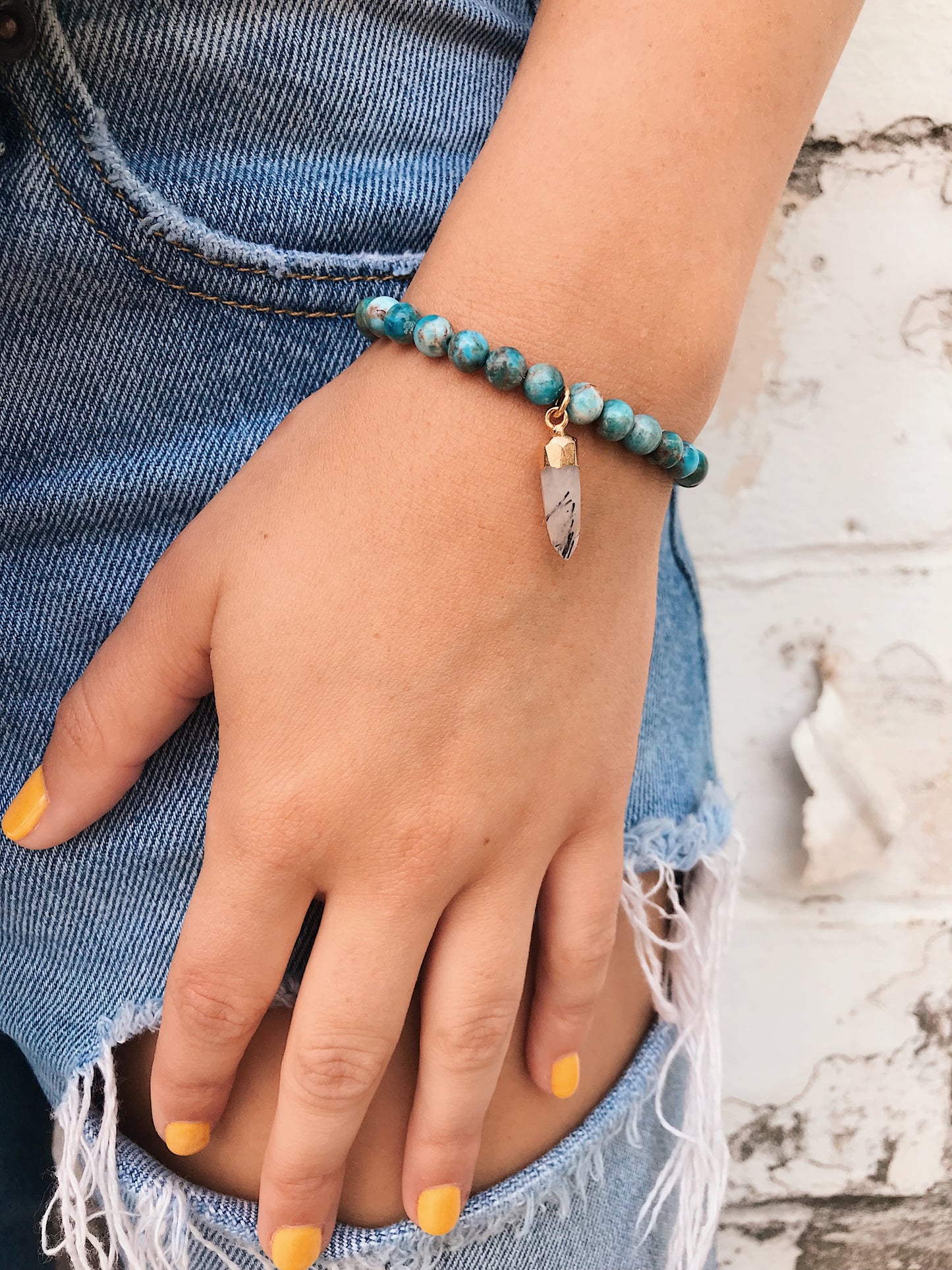African Turquoise Bracelet // Gemstone Spike Charm