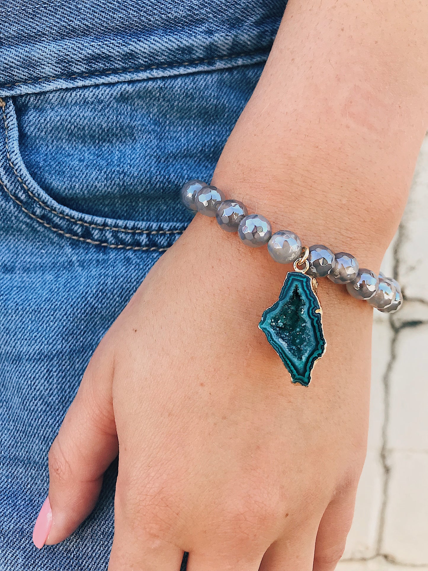 Coated Agate Bracelet // Druzy Charm
