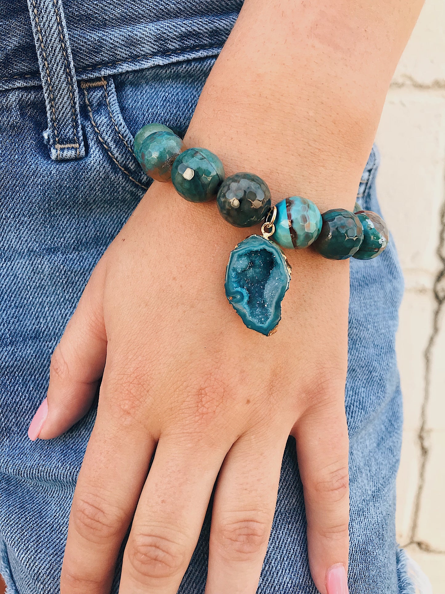 Agate Bracelet // Druzy Charm