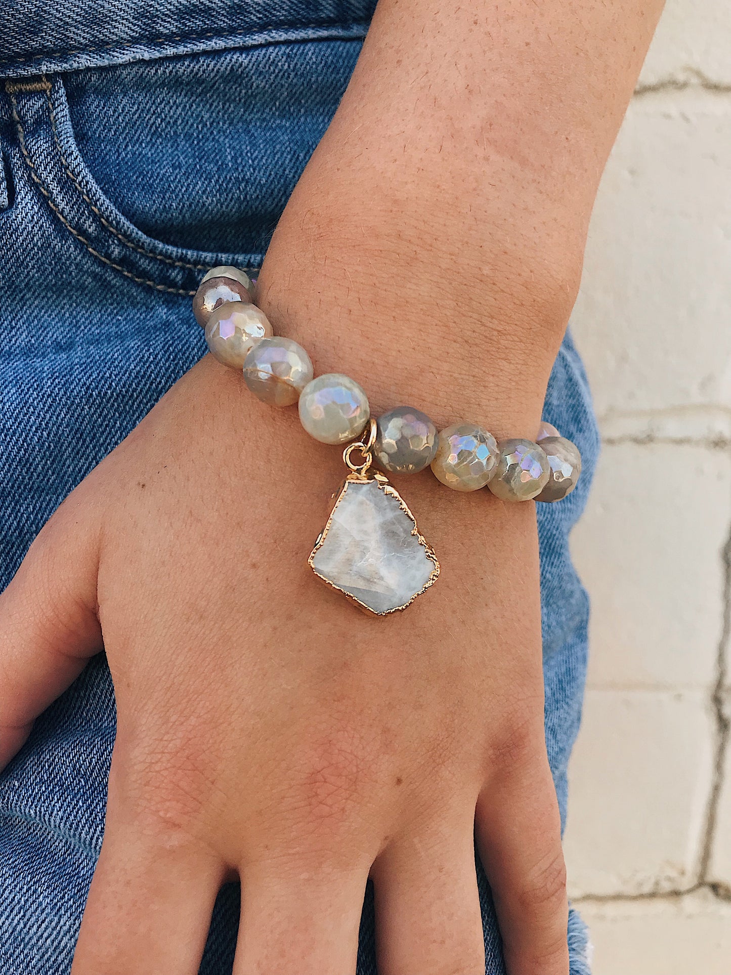 Coated Sunstone Bracelet // Gemstone Charm