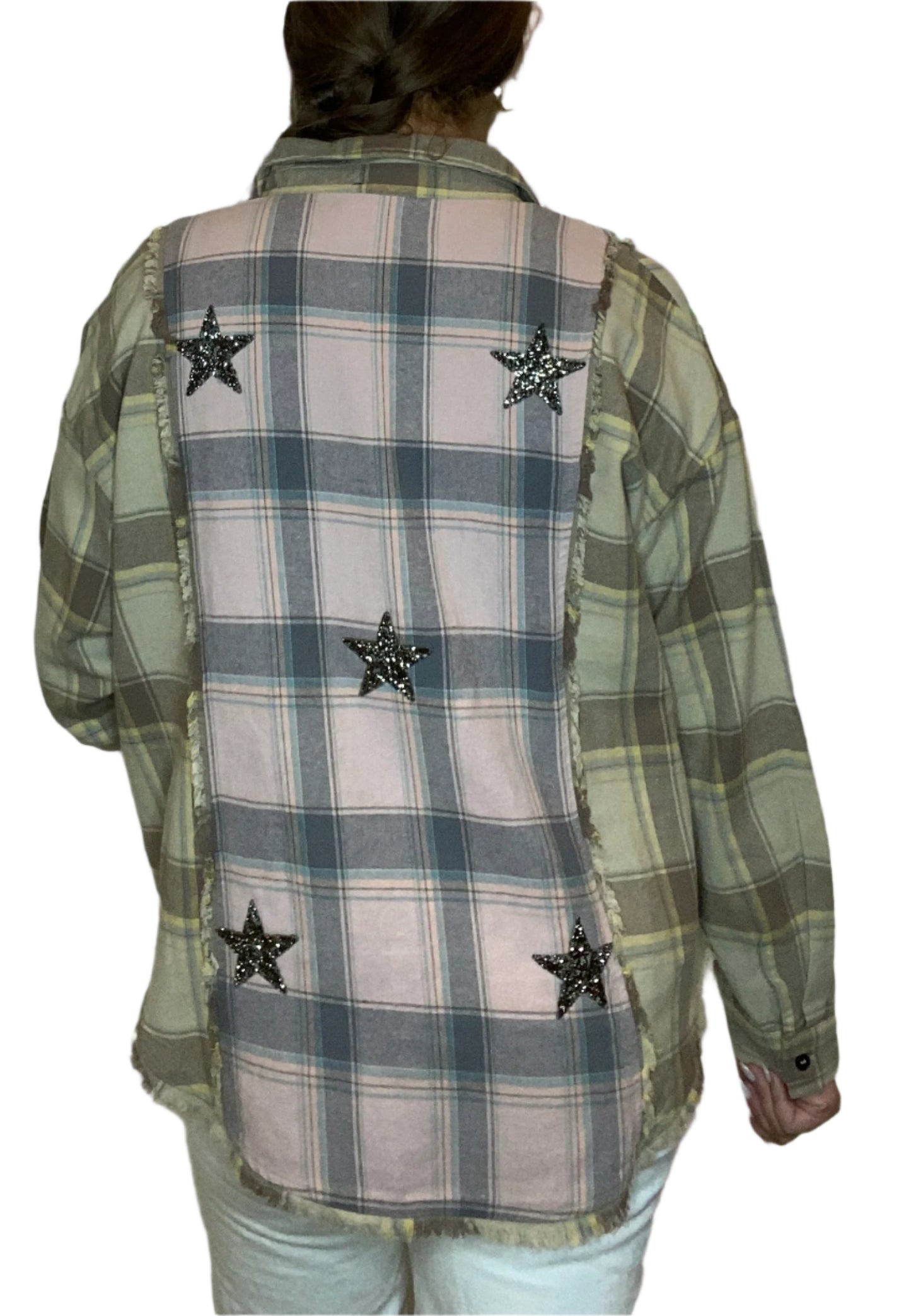 Pink and Taupe Flannel with Stars