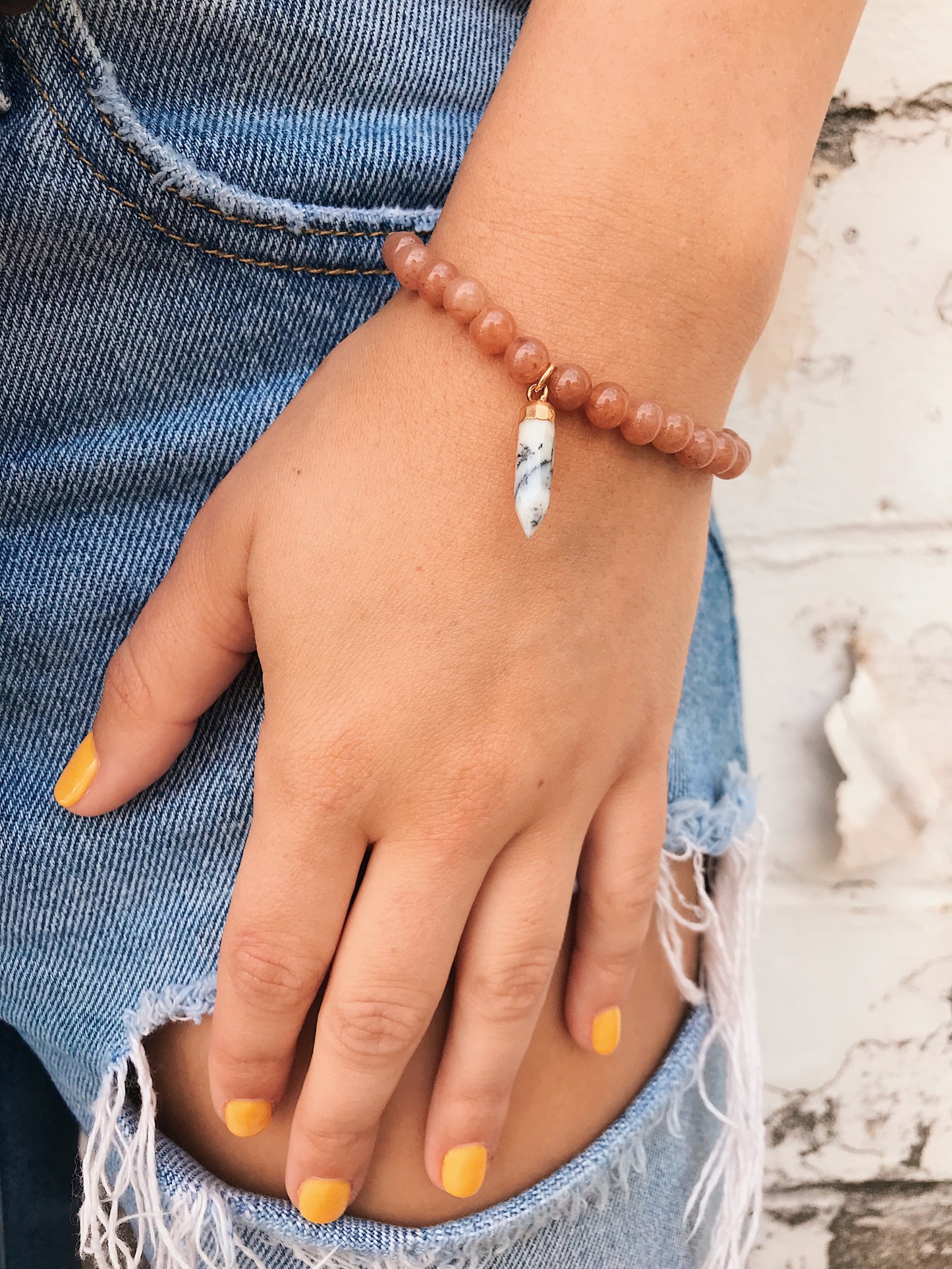 Aventurine Bracelet // Gemstone Spike Charm
