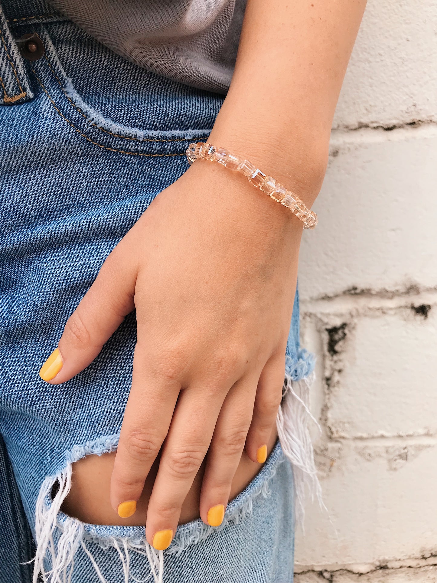 Square Golden Blonde Crystal Bracelet // Medium