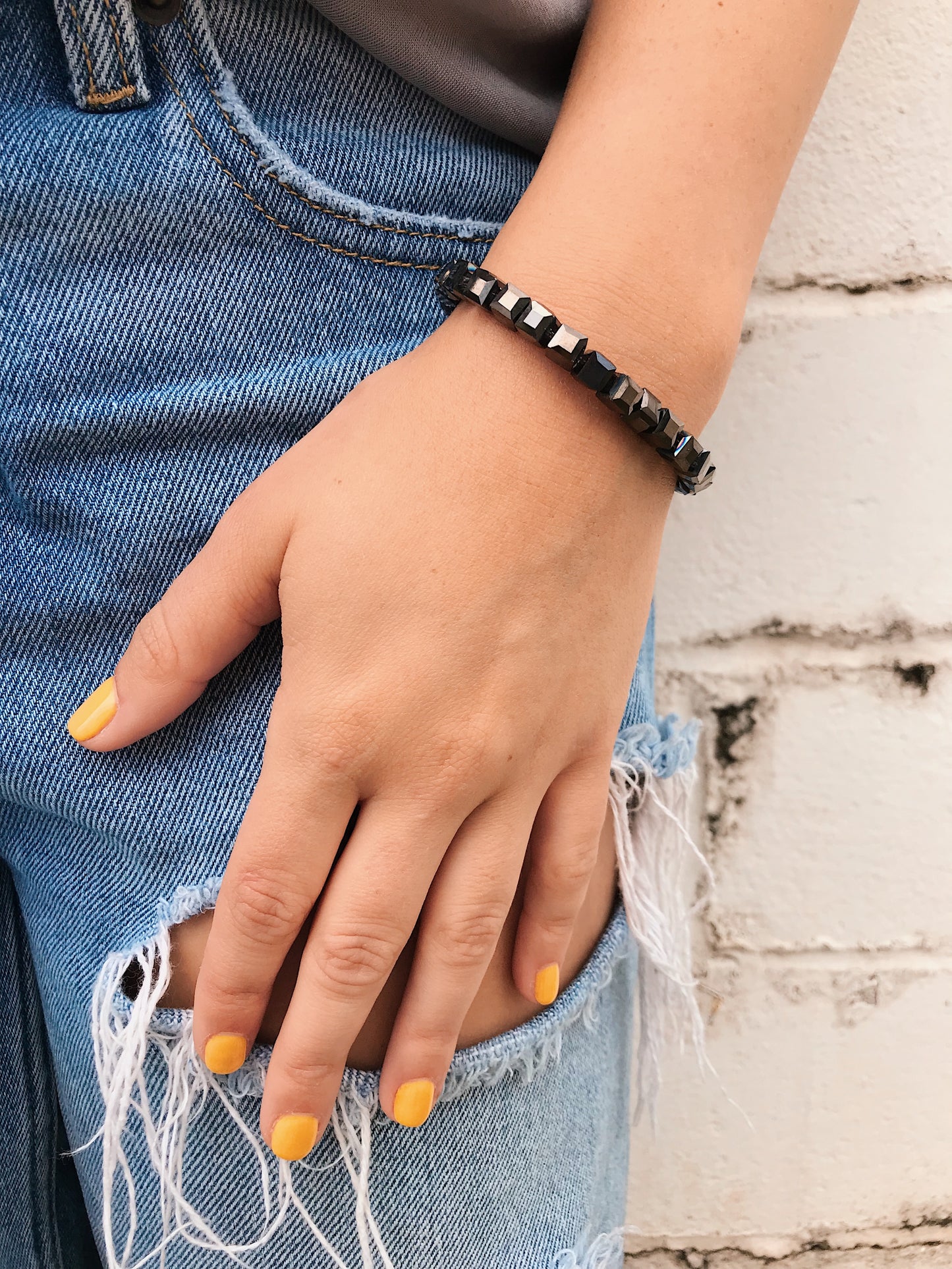 Charcoal Square Crystal Bracelet // Medium