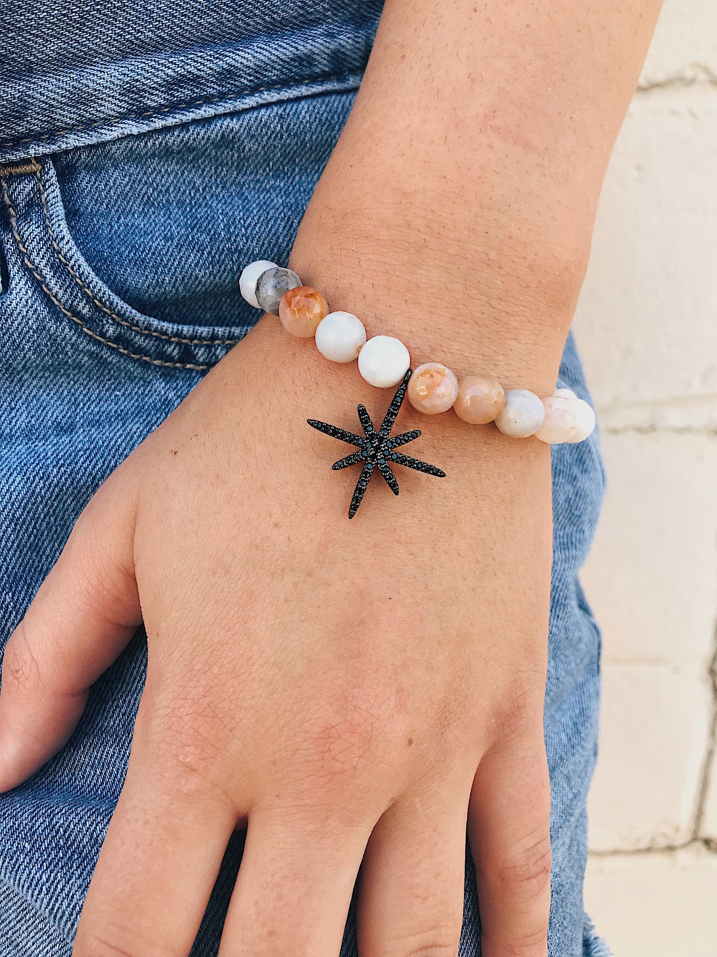 Crazy Lace Agate Bracelet // CZ Star Charm