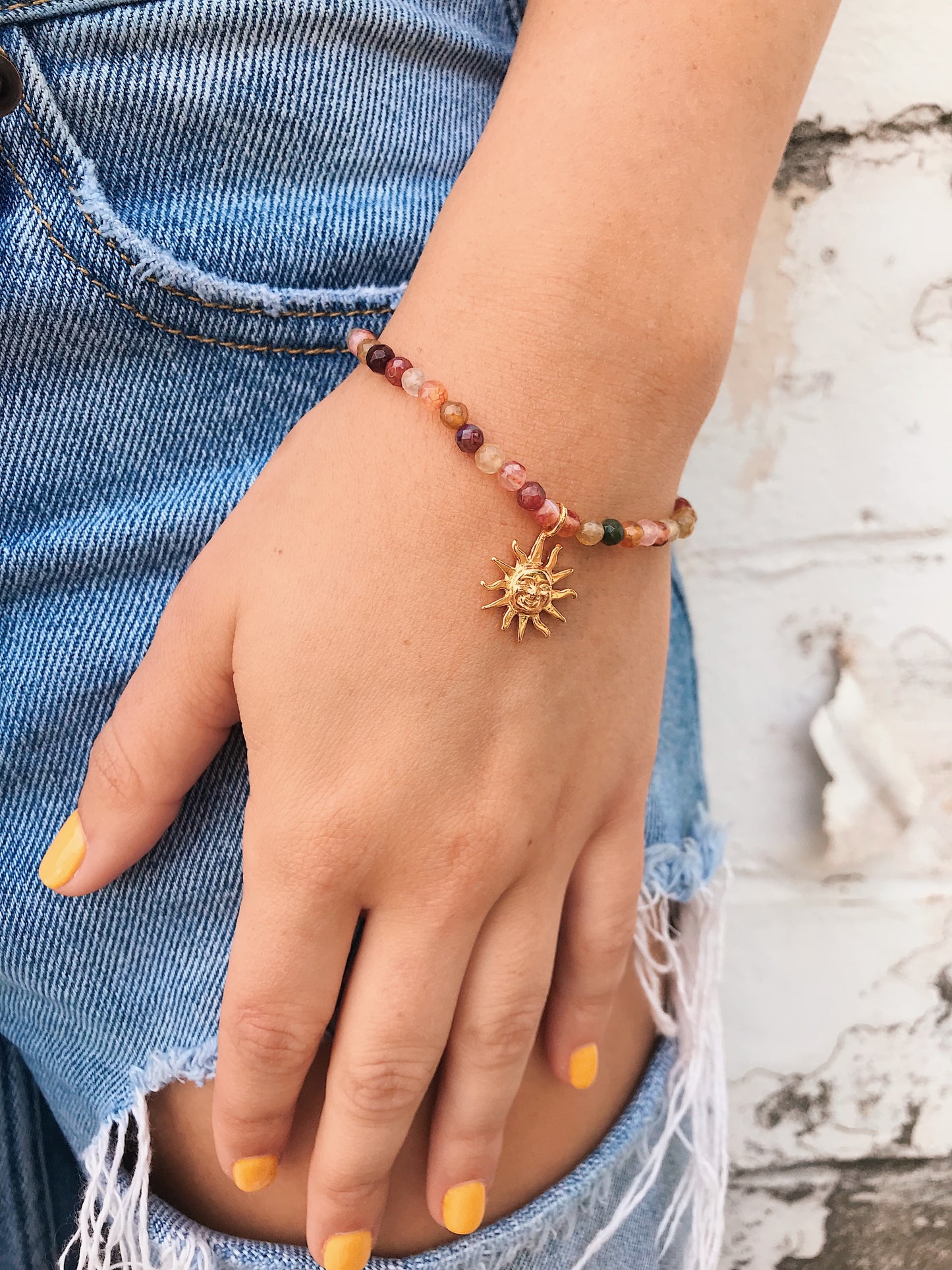 Mixed Gemstone Bracelet // Sun Charm