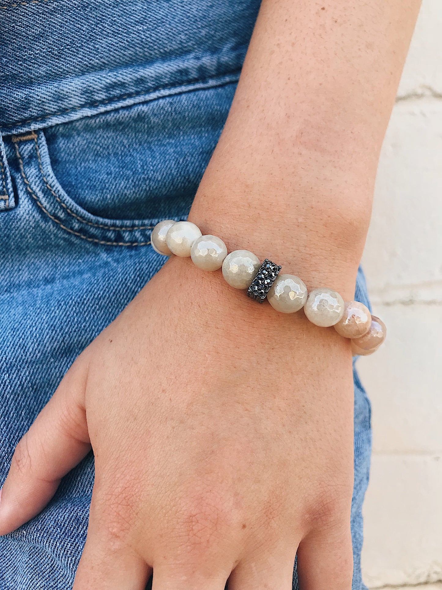 Coated Sunstone Bracelet // CZ Accent