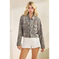 Leopard Denim Jacket with Floral Sequin Back Contrast