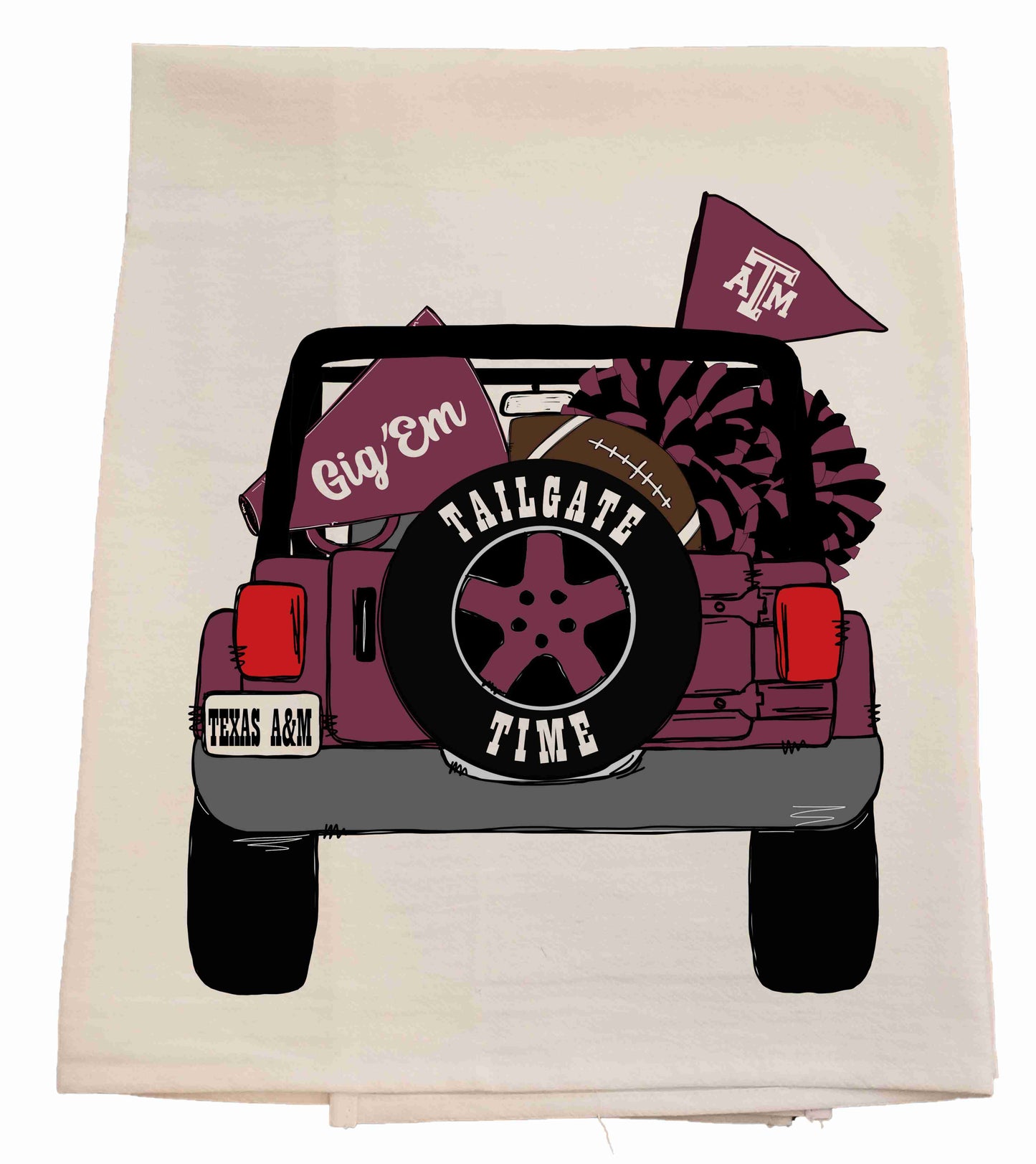 Aggie Tailgate Jeep Tea Towel