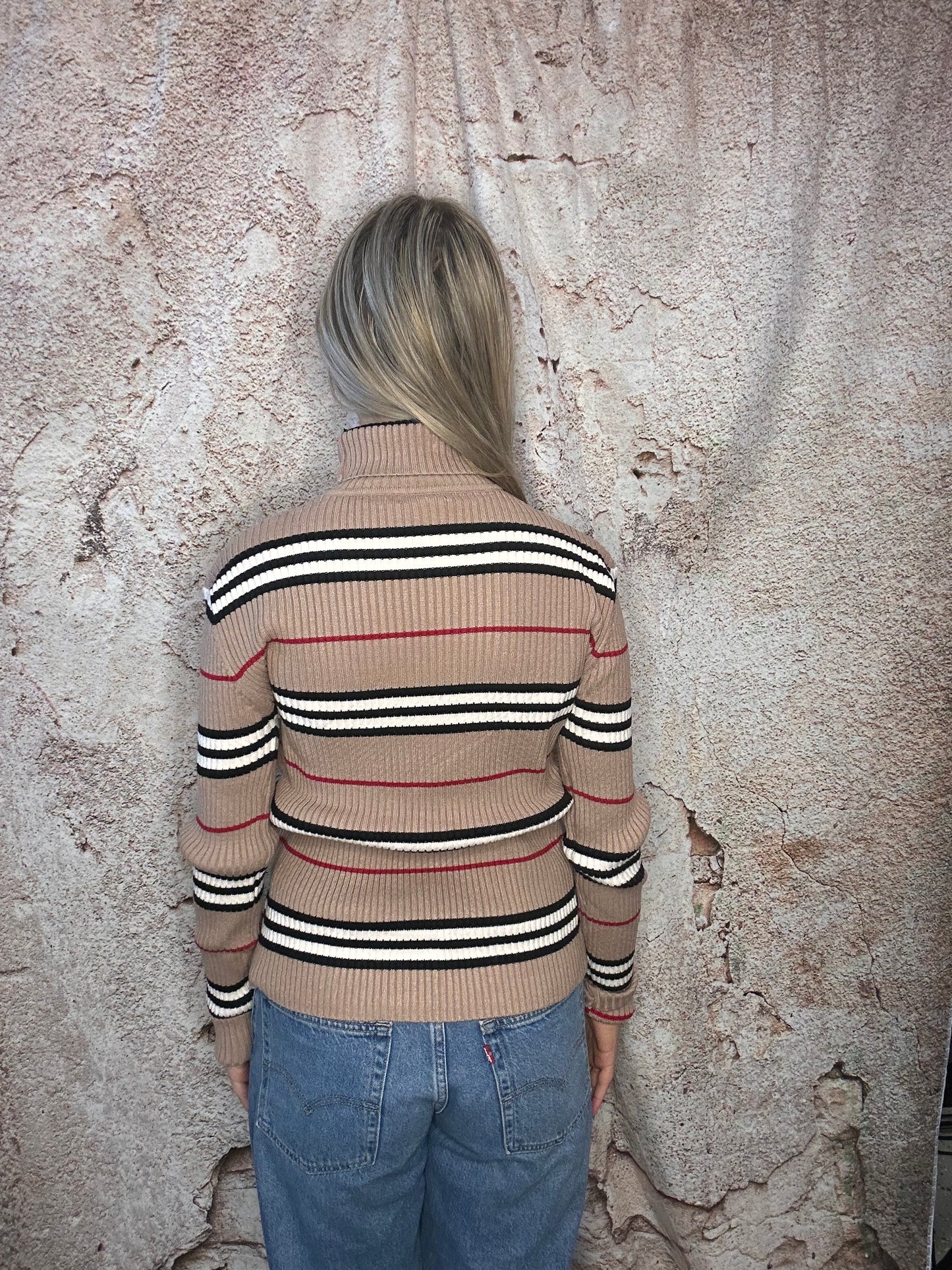 Striped Print High Neck Sweater