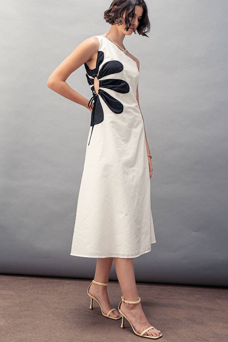 Floral Applique One Shoulder Lace Up