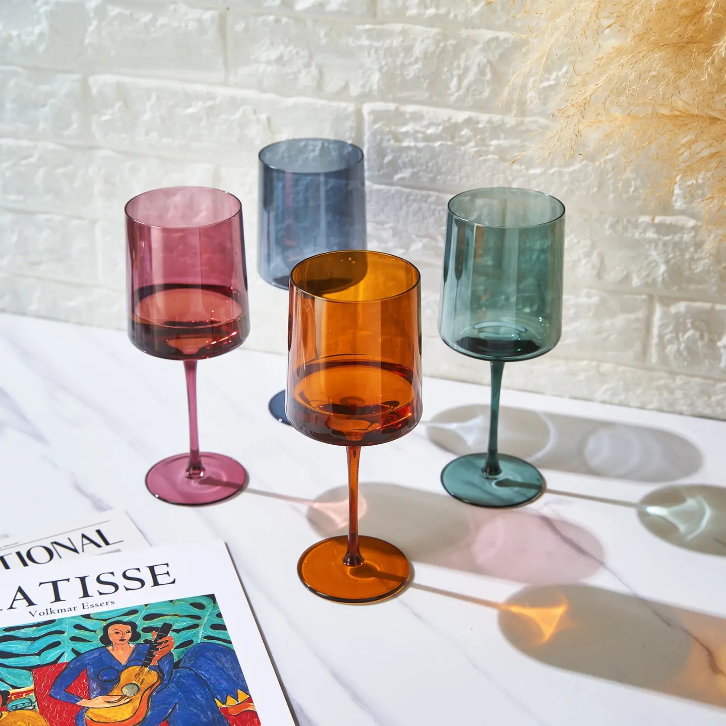 4 Muted Square Wine Glasses