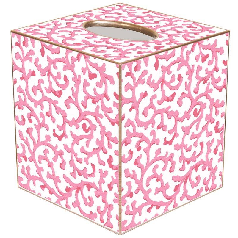 Pink Waverly Scroll Tissue Box Cover: Paper Mache