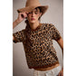 LEOPARD PRINT SHORT SLEEVES SCALLOP RIB KNIT: LEOPARD/BROWN / L