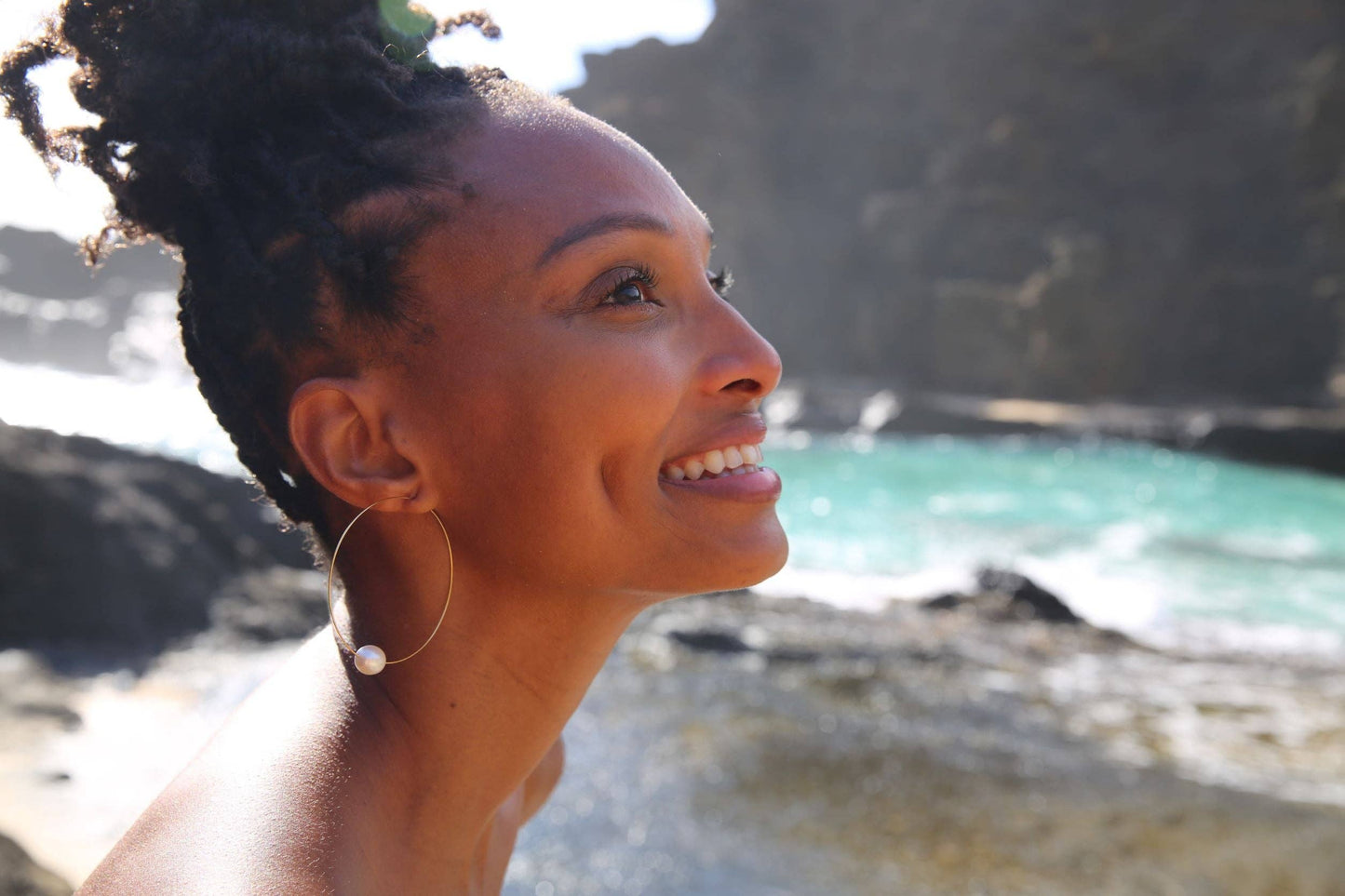 Gold Hula Hoop Earrings: White