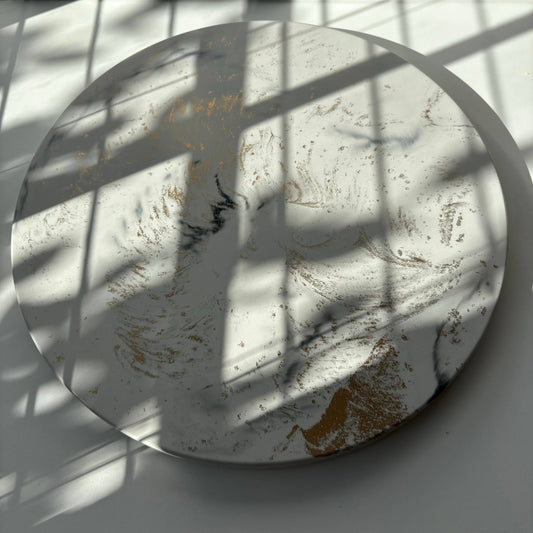 Concrete Lazy Susan 14"white black  gold