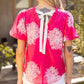 Floral Embroidered Bubble Sleeve  Top