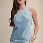 Round-Neck Sleeveless Minimalist Top: Dusty Blue