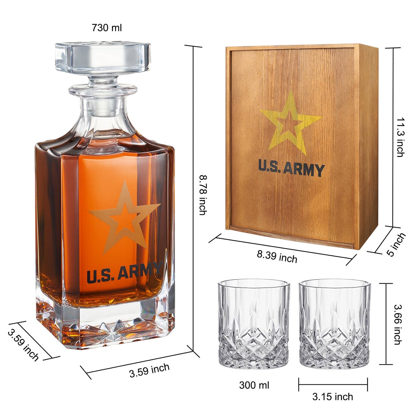 Army Whiskey Decanter + 2 glasses