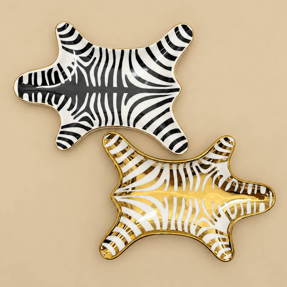 Zebra Print Ceramic Decorative Trinket Dish BLACK