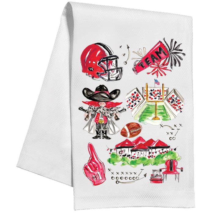 Red & Black Raider Football Icons Kitchen Towel