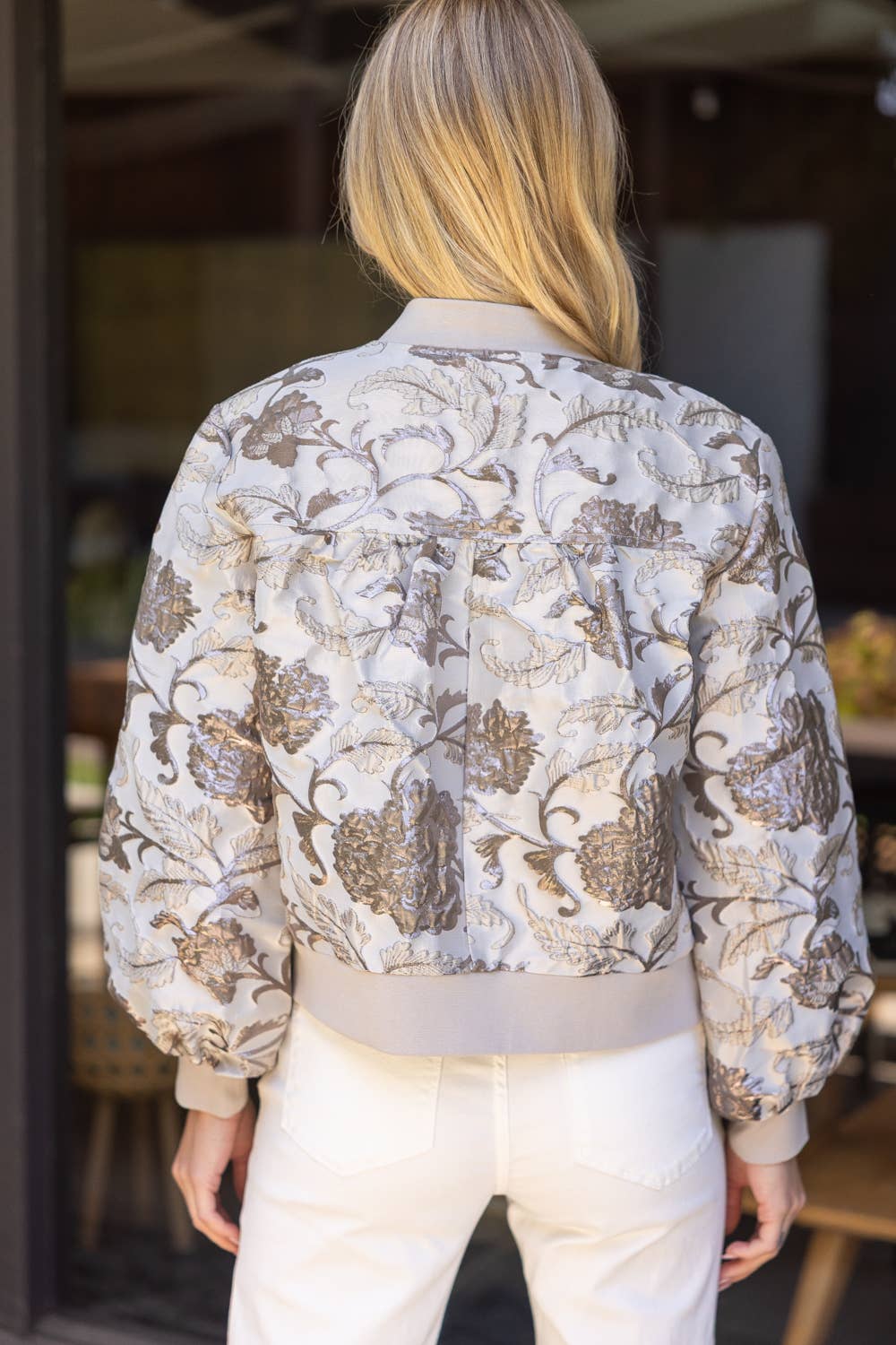 Floral Metallic Jacquard Bomber