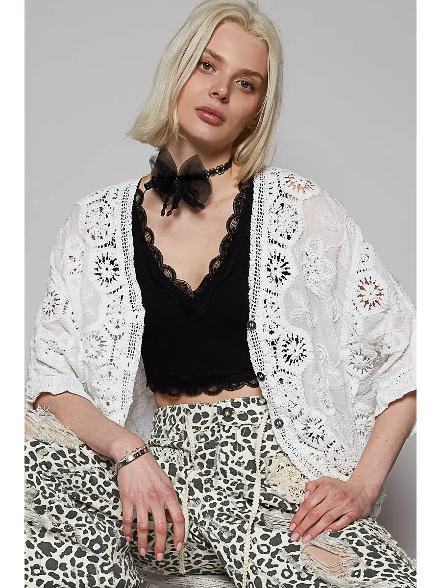 Crochet Woven Cardigan Top