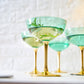 Gold & Green Coupe Art Deco Glasses, Gold | Set of 4 | 12 oz