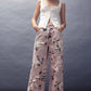 Rose Print High-Rise Denim Pants