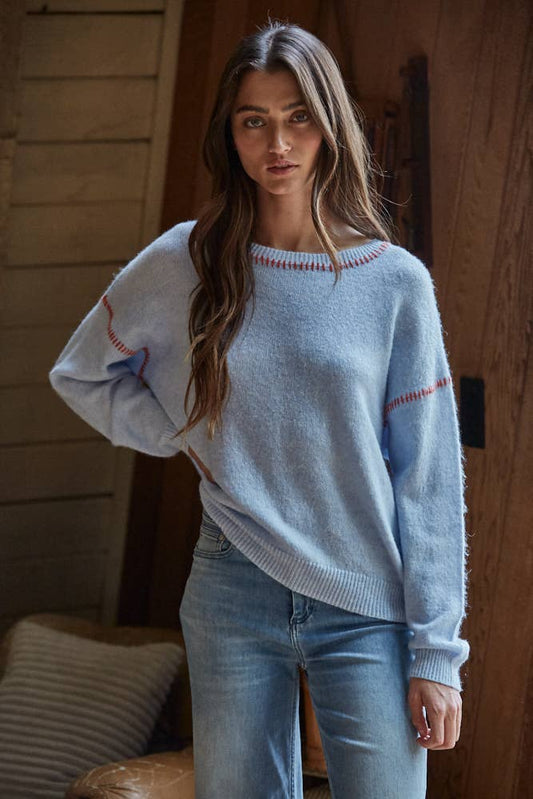 Light Blue with Contrast Stitch Sweater