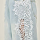 Preorder Floral Lace Side-Panel Wide-Leg Jeans | Denim/White