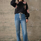 Side Stripe Straight Leg Jeans: MEDIUM WASH