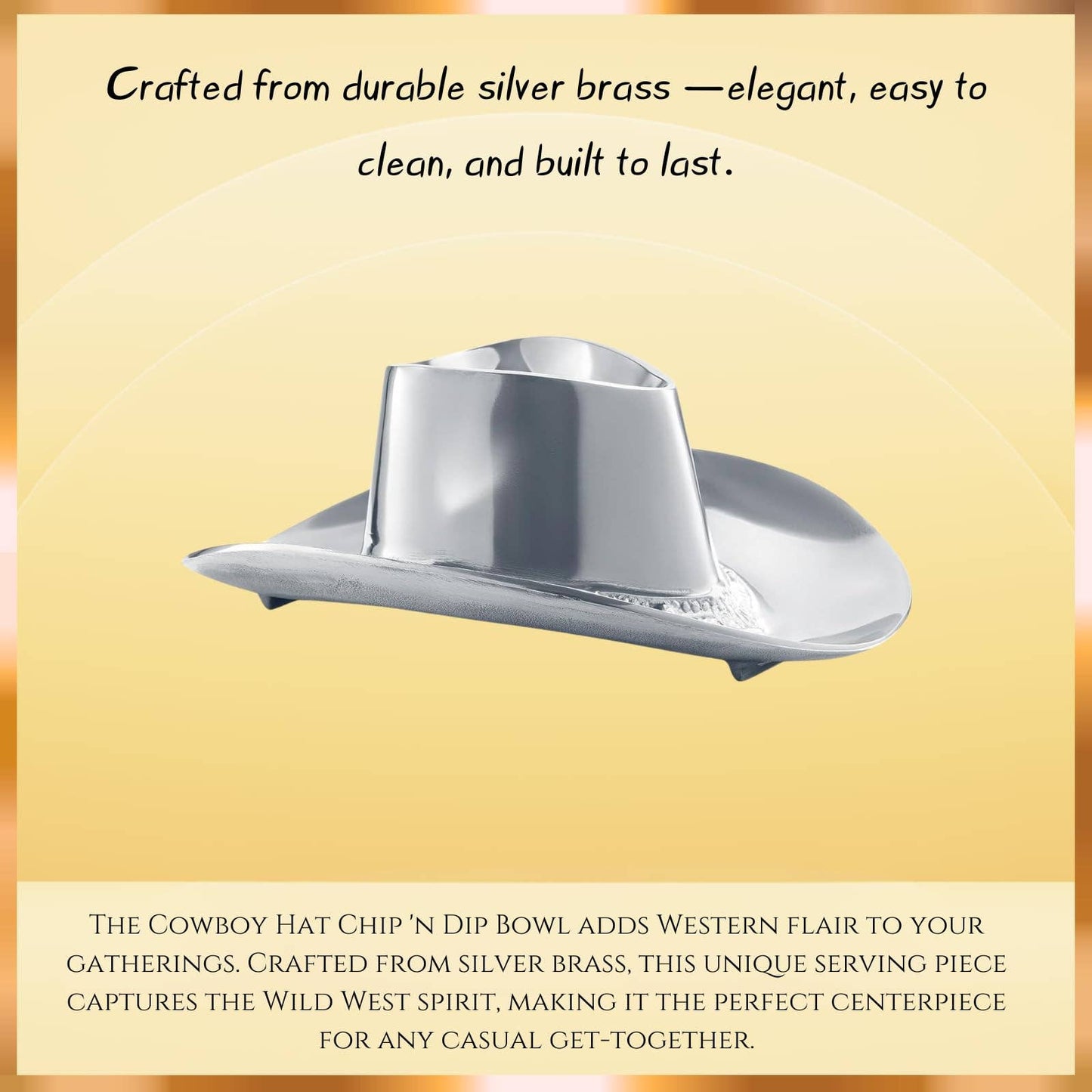 Western Cowboy Hat Chip & Dip Bowl – Silver Brass