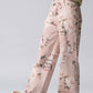 Rose Print High-Rise Denim Pants