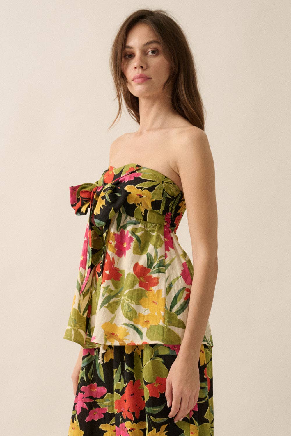 Two-Tone Floral Convertible Flyaway Halter Top