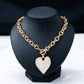 White Inlay Heart Toggle Necklace Gold