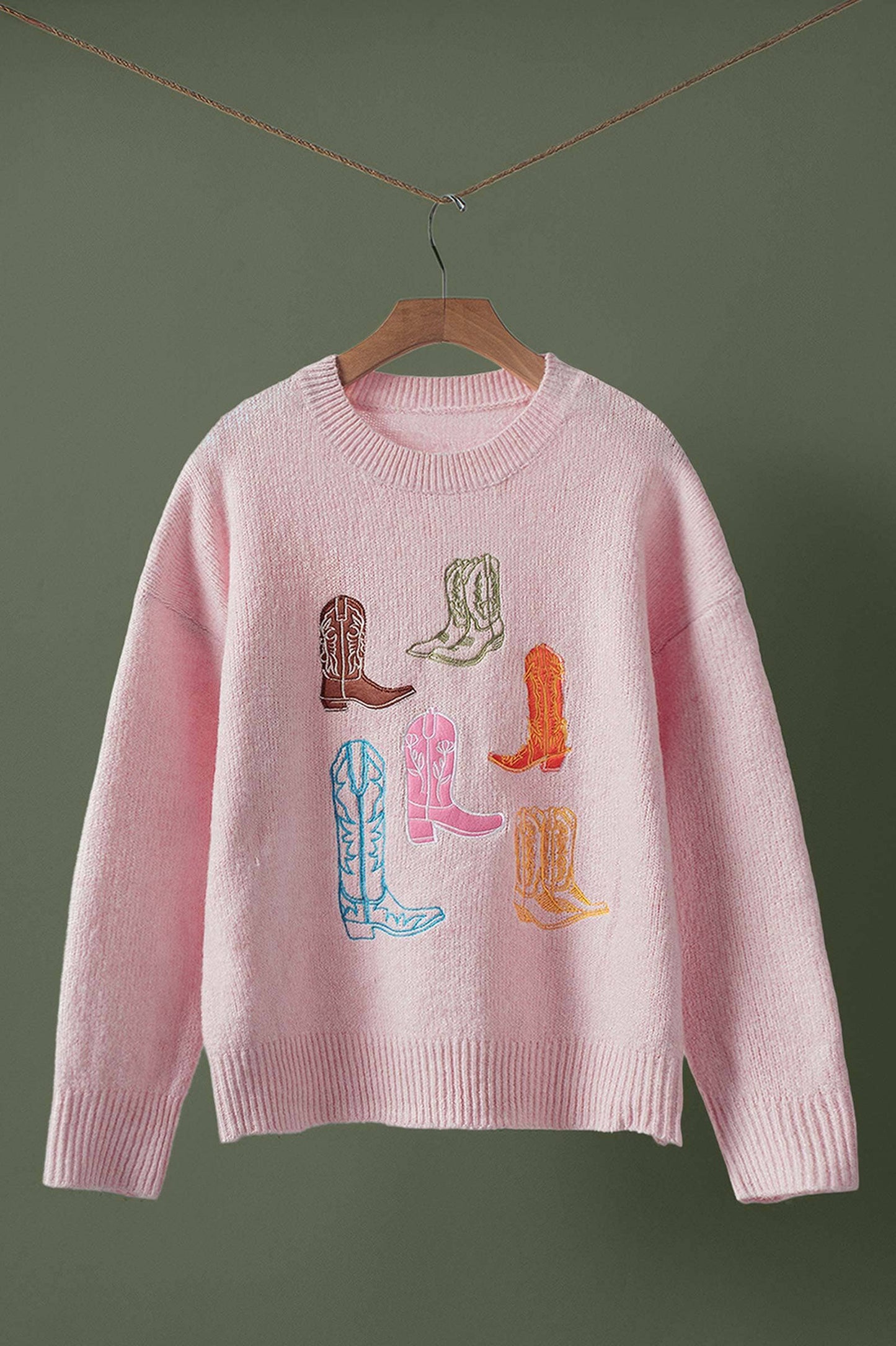 Western Embroidered Cowboy Boot Sweater