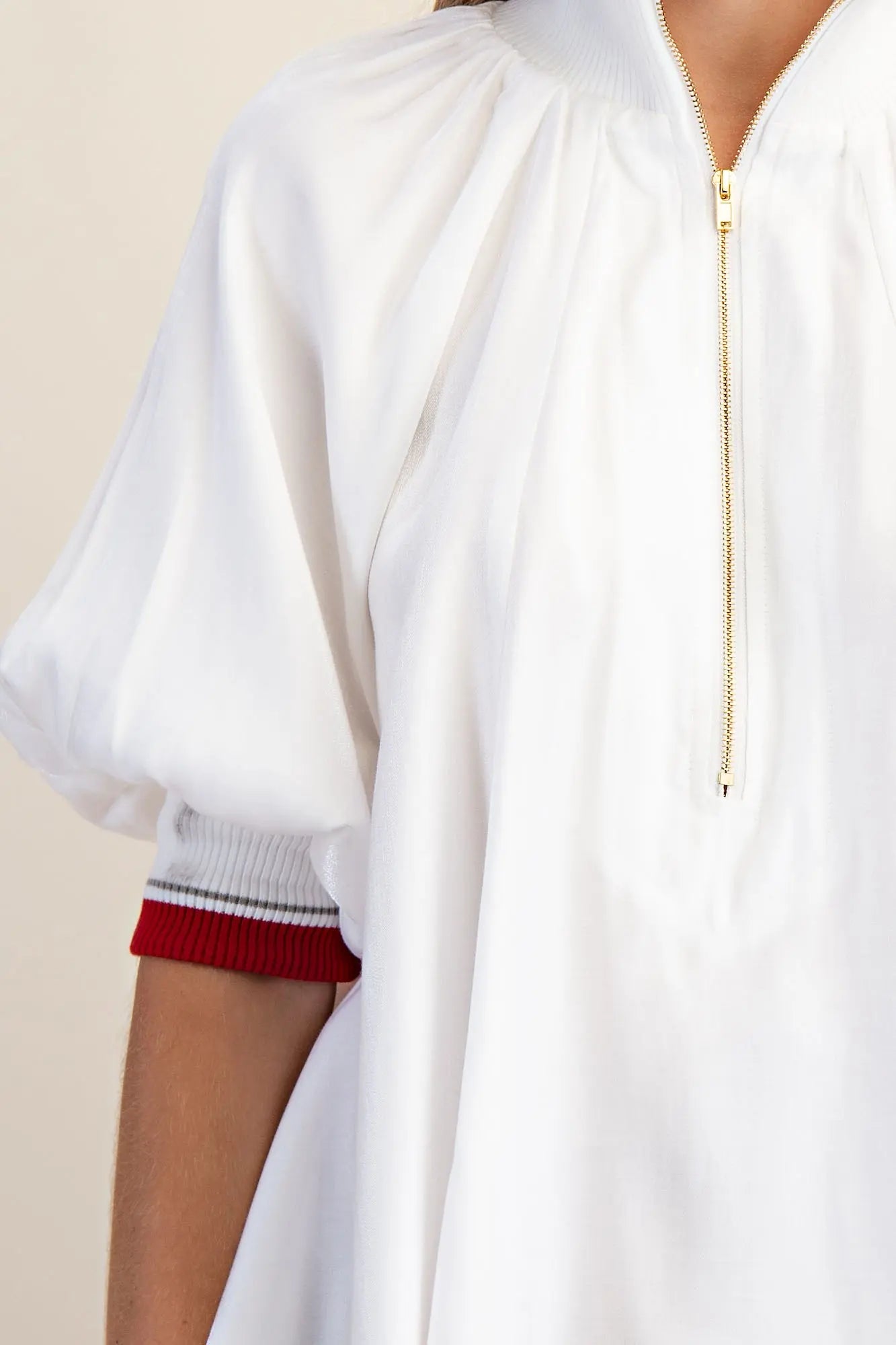 Mock Neck Banded Puff Sleeve Blouse