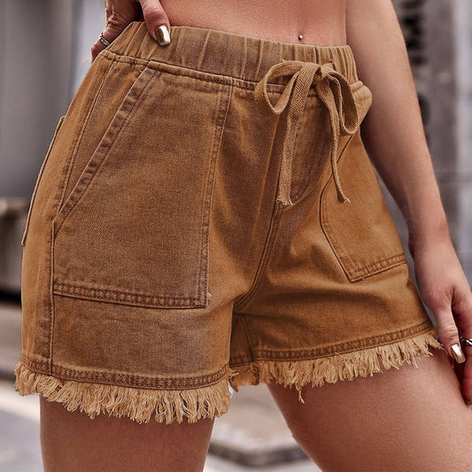 CASUAL DENIM SHORTS: KHAKI