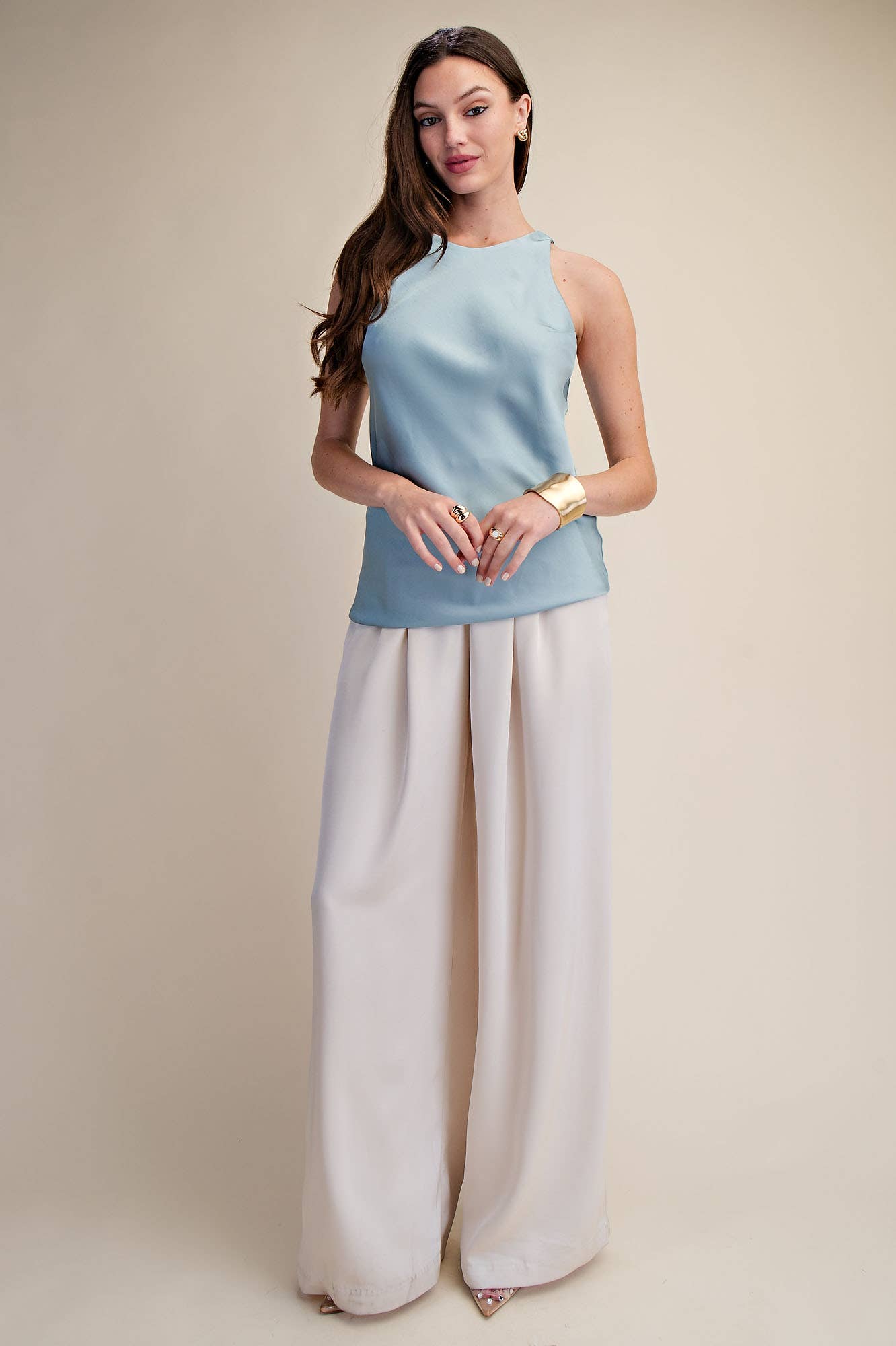 Round-Neck Sleeveless Minimalist Top: Dusty Blue