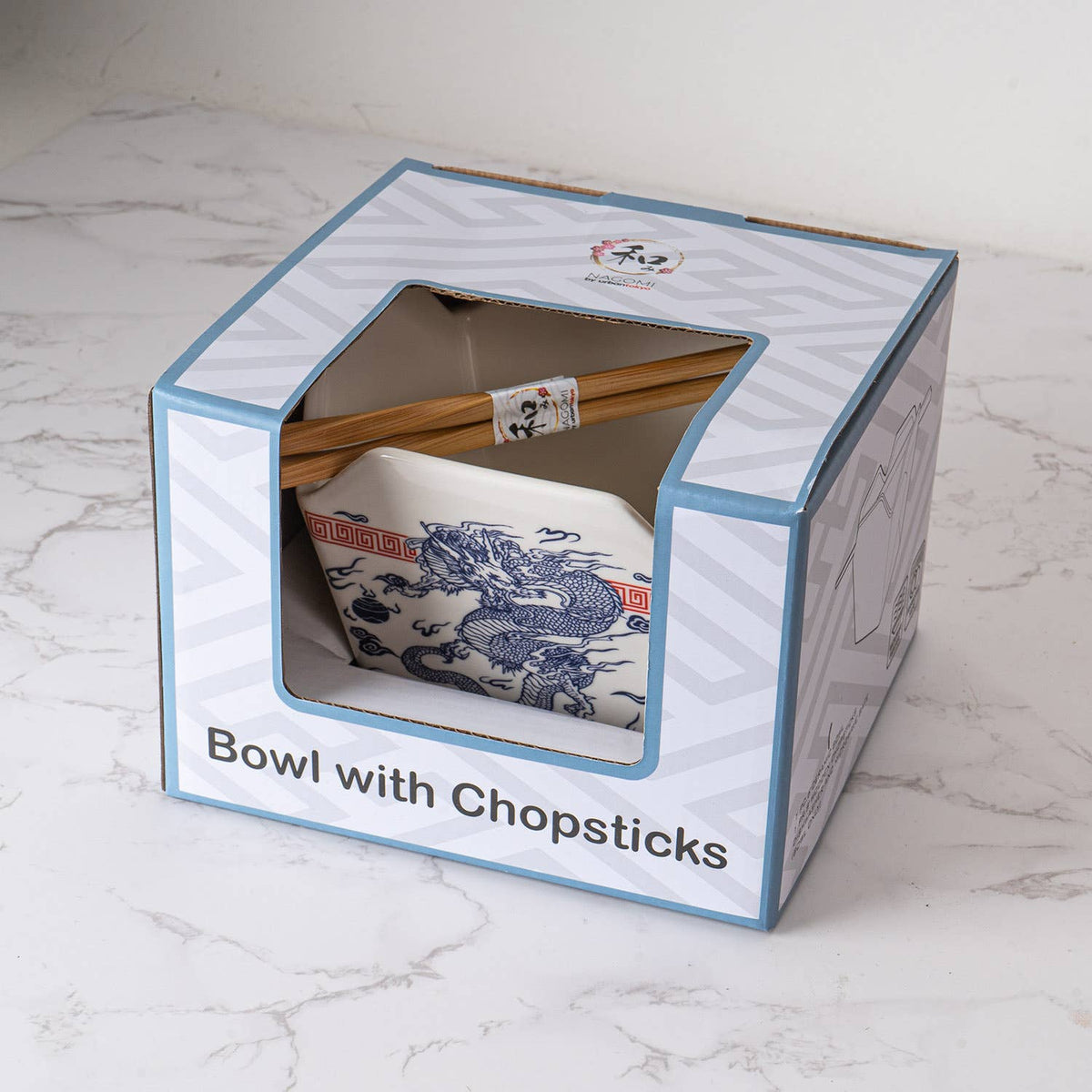 Dragon Takeout Box Ceramic Serving Bowl with Chopsticks (16 oz)