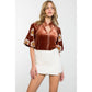 Embroidered Puff Sleeve Velvet Top: RUST