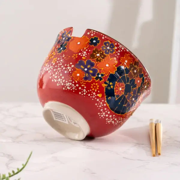 Floral Design 18oz 5.25"D Bowl With Chopsticks Set