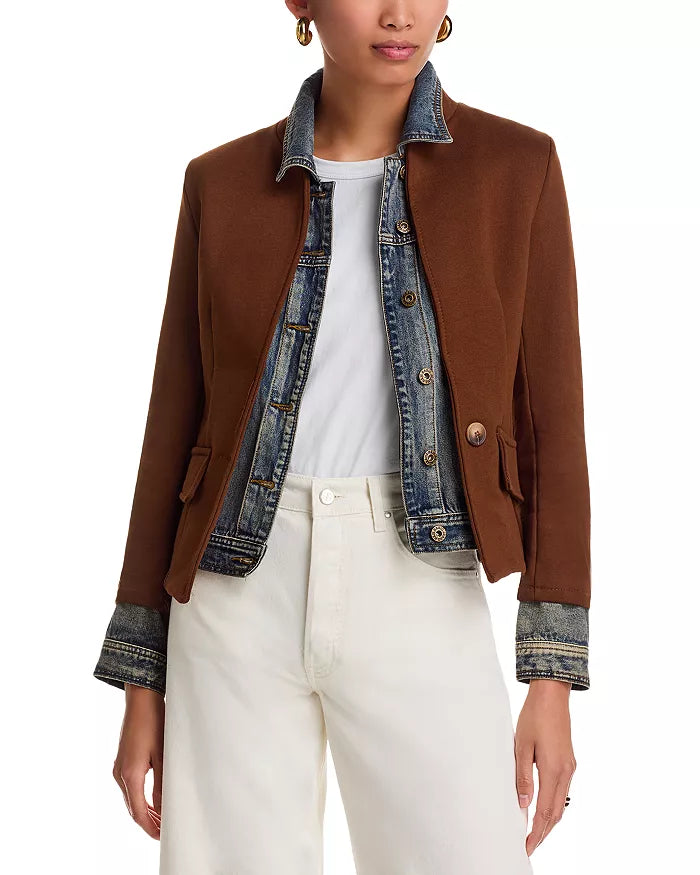 Mixed Media Denim Jacket Clarissa Tobacco