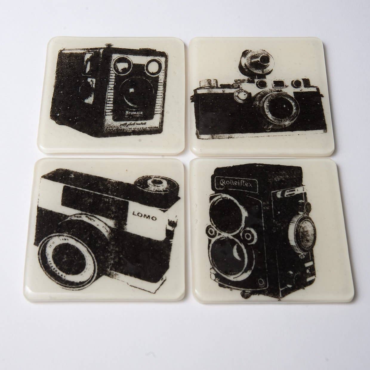 Cameras Fused Glass Coaster 4-pack