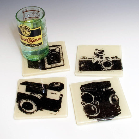 Cameras Fused Glass Coaster 4-pack