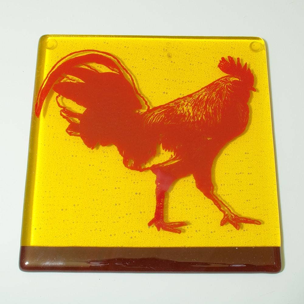 Rooster Fused Glass Trivet, Handmade